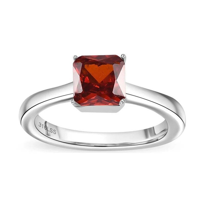 3er Set - Roter Diopsid Zirkonia Anhänger mit Kette, Ring und Ohrringe (Größe 21.00), Edelstahl