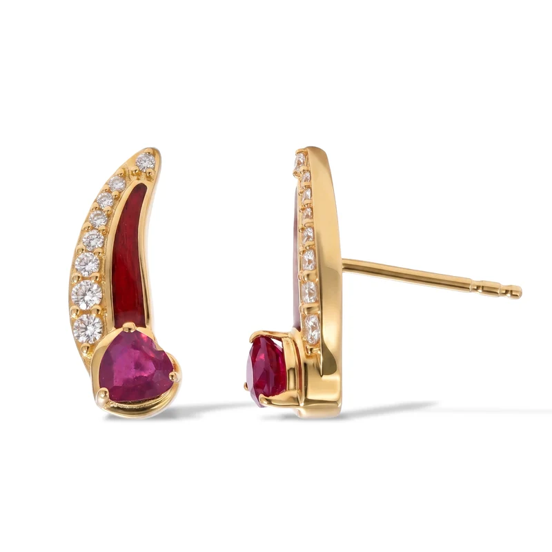 EverTrue AAA afrikanischer Rubin (Fissure gefüllt) und Zirkon Ohrringe, Bronze mit Gelbgold E-Beschichtung - 0,98 ct.