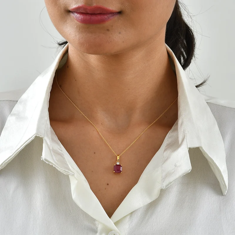 D'Joy Niassa Rubin, Moissanit Anhänger mit Kette, ca. 50 cm 925 Silber 750 Gelbgold vermeil ca. 3,50 ct.