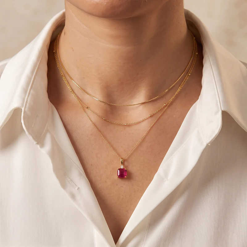 D'Joy Niassa Rubin, Moissanit Anhänger mit Kette, ca. 50 cm 925 Silber 750 Gelbgold vermeil ca. 3,50 ct.