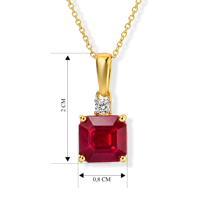 D'Joy Niassa Rubin, Moissanit Anhänger mit Kette, ca. 50 cm 925 Silber 750 Gelbgold vermeil ca. 3,50 ct.