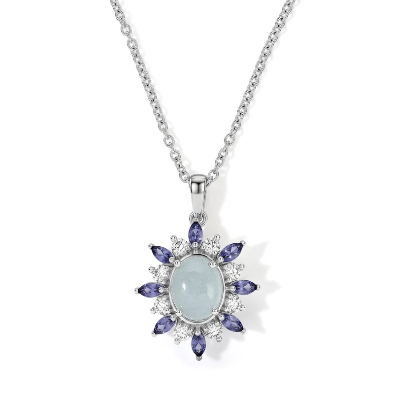 EVER TRUE Milchiger Aquamarin, Weißer Zirkon Schmuckset ca. 50 cm ca. 3,70 ct.