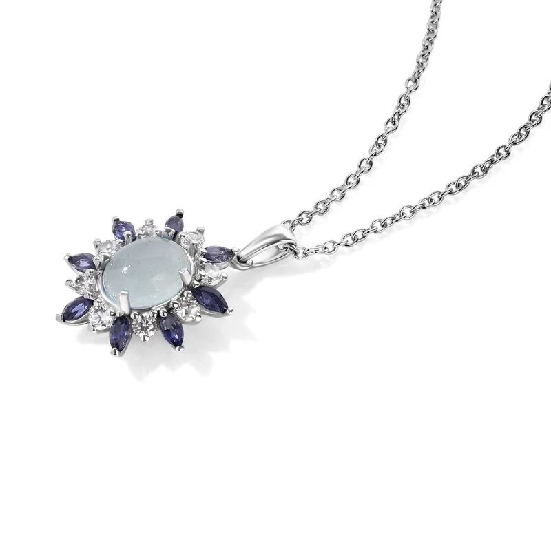 EVER TRUE Milchiger Aquamarin, Weißer Zirkon Schmuckset ca. 50 cm ca. 3,70 ct.
