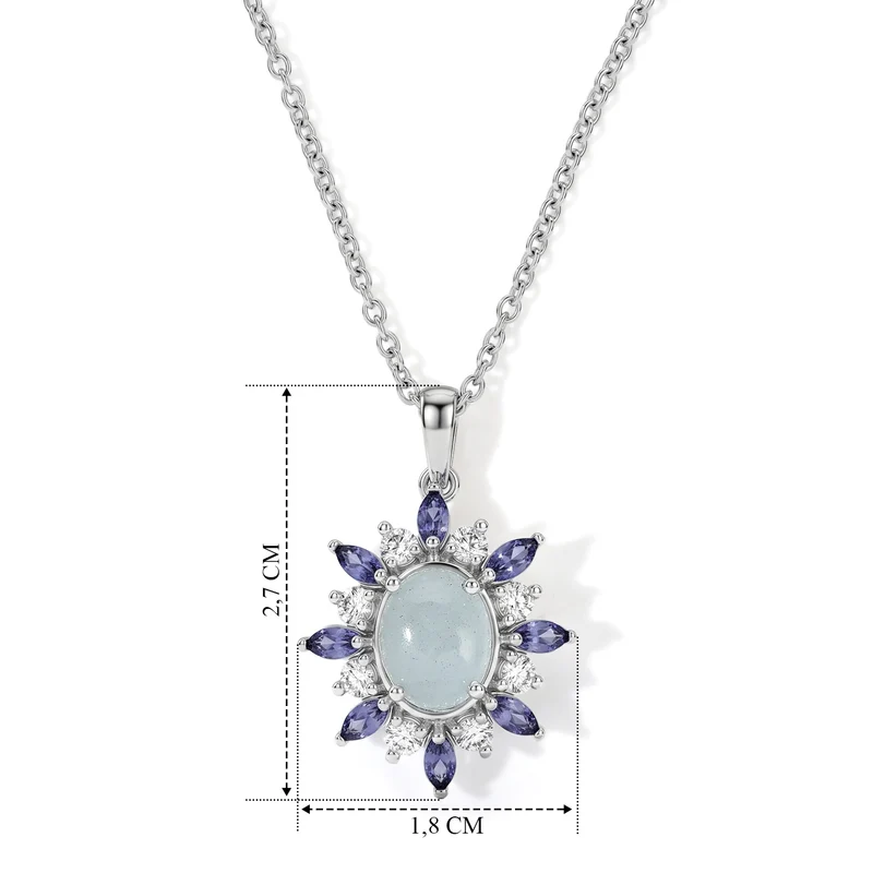 EVER TRUE Milchiger Aquamarin, Weißer Zirkon Schmuckset ca. 50 cm ca. 3,70 ct.