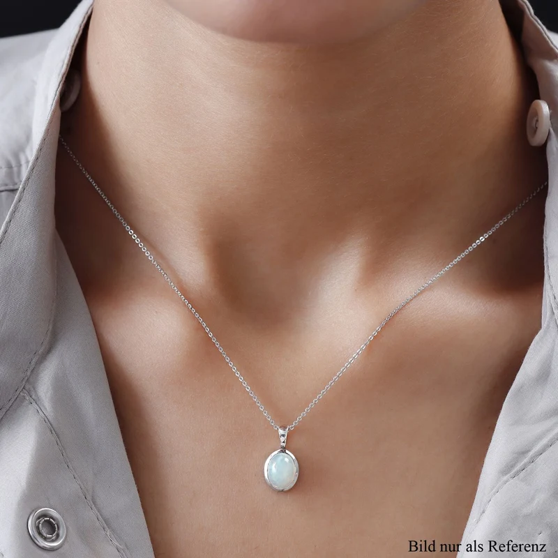 Natürlicher, äthiopischer Opal Anhänger mit Kette, 2er Set, ca. 50 cm, 925 Silber platiniert ca. 1,33 ct