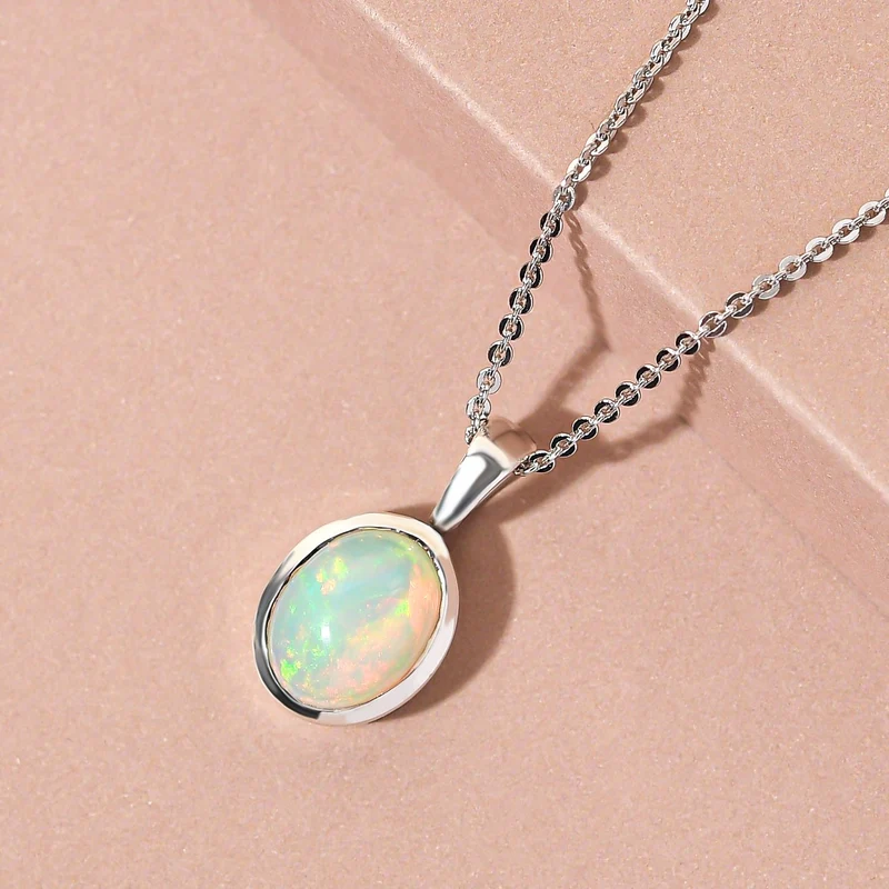 Natürlicher, äthiopischer Opal Anhänger mit Kette, 2er Set, ca. 50 cm, 925 Silber platiniert ca. 1,33 ct