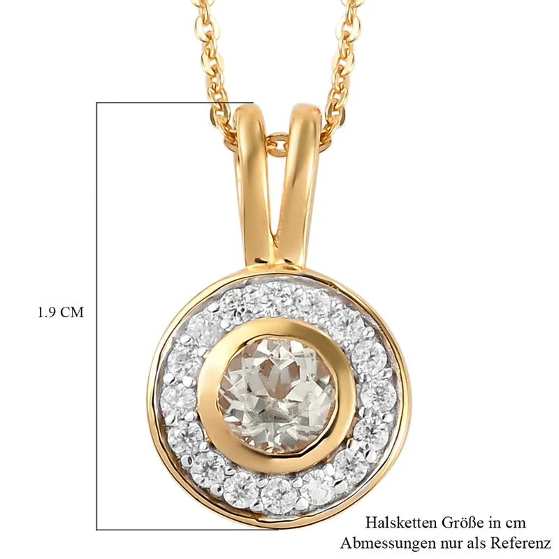 AAA Turkizit und weißer Zirkon-Anhänger mit Kette, ca. 50 cm, 925 Silber Gelbgold Vermeil ca. 0.88 ct
