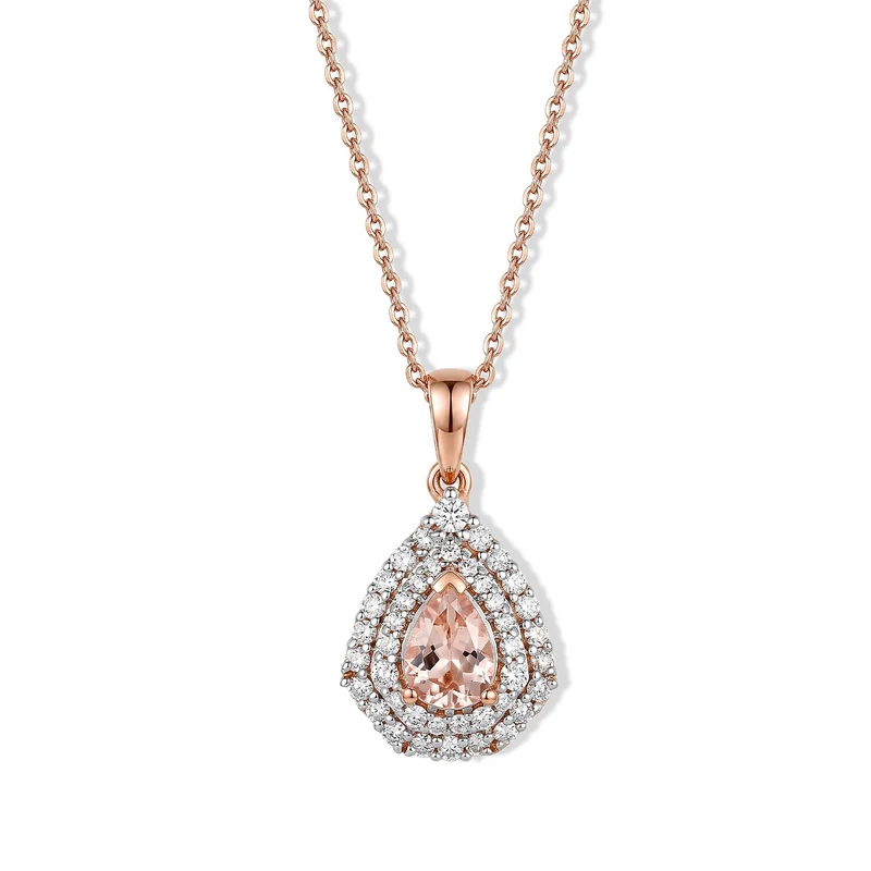 D'Joy AA Rosa Morganit, Moissanit Schmuckset (10-15 Werktage Lieferzeit) ca. 45 cm 925 Silber 750 Roségold vermeil ca. 1,17 ct.