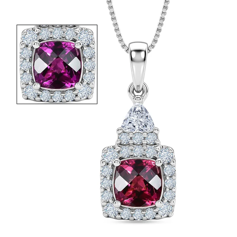 D'Joy AA Farbwechsel Granat, Moissanit Schmuckset (10-15 Werktage Lieferzeit) ca. 45 cm 925 Silber Rhodiniert ca. 1,69 ct.