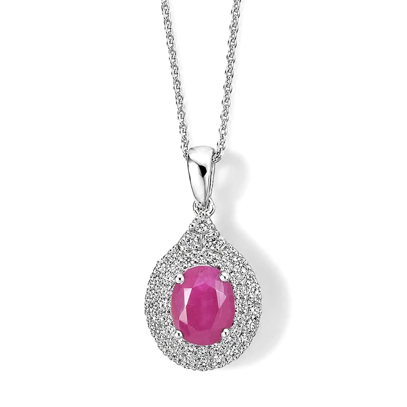 D'Joy AA Burmesischer Rubin, Moissanit Schmuckset (10-15 Werktage Lieferzeit) ca. 45 cm 925 Silber Rhodiniert ca. 2,21 ct.