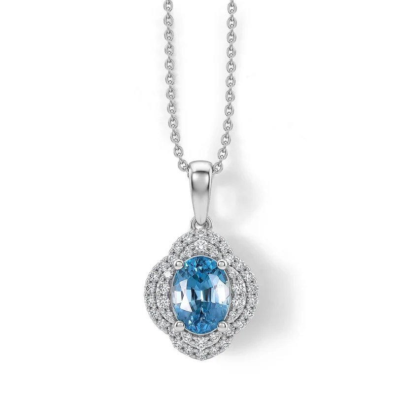 D'Joy AA Blauer Zirkon, Moissanit Schmuckset (10-15 Werktage Lieferzeit) ca. 45 cm 925 Silber Rhodiniert ca. 2,32 ct.