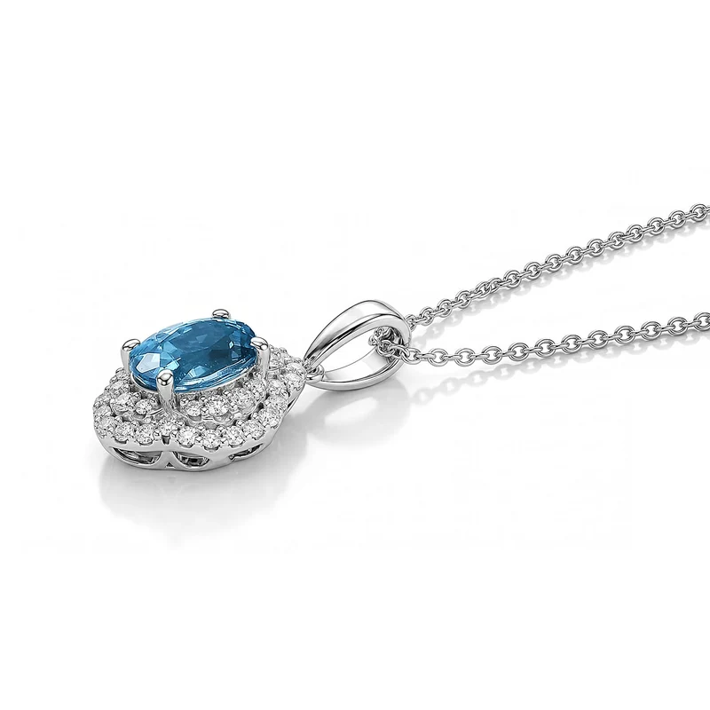 D'Joy AA Blauer Zirkon, Moissanit Schmuckset (10-15 Werktage Lieferzeit) ca. 45 cm 925 Silber Rhodiniert ca. 2,32 ct.