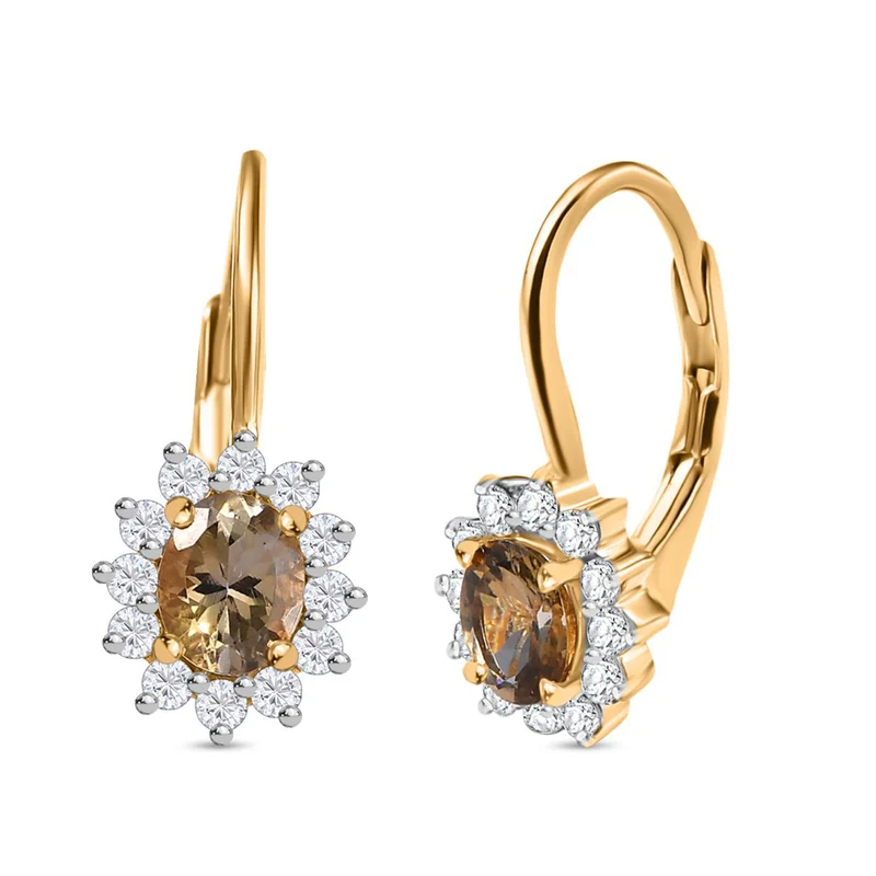 AA Natürliche goldene Tansanit und Moissanit Ohrringe, 925 Silber 750 Gelbgold Vermeil - 0,95 ct.