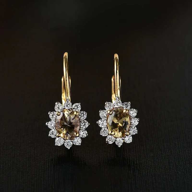AA Natürliche goldene Tansanit und Moissanit Ohrringe, 925 Silber 750 Gelbgold Vermeil - 0,95 ct.