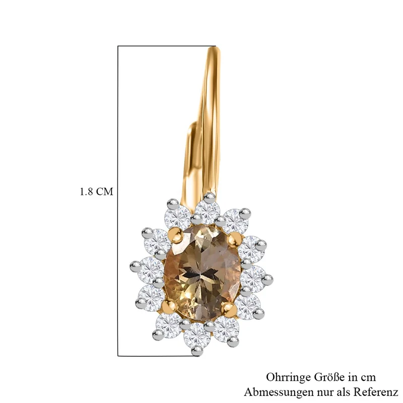 AA Natürliche goldene Tansanit und Moissanit Ohrringe, 925 Silber 750 Gelbgold Vermeil - 0,95 ct.