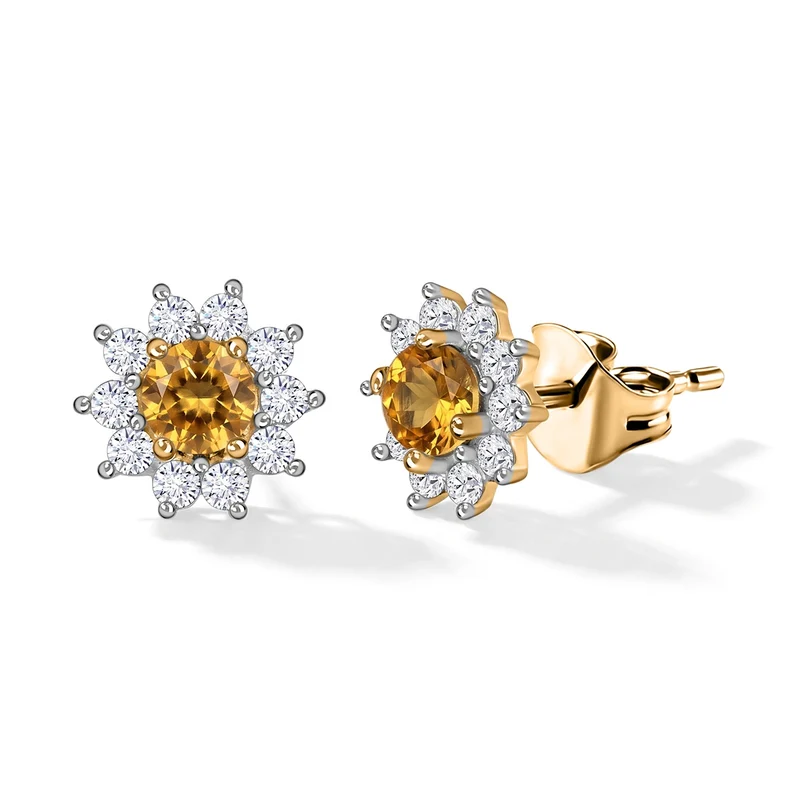 AA Natürliche goldene Tansanit und Moissanit Ohrringe, 925 Silber 750 Gelbgold Vermeil - 0,95 ct.