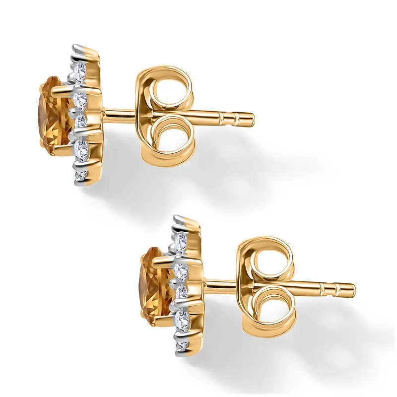 AA Natürliche goldene Tansanit und Moissanit Ohrringe, 925 Silber 750 Gelbgold Vermeil - 0,95 ct.