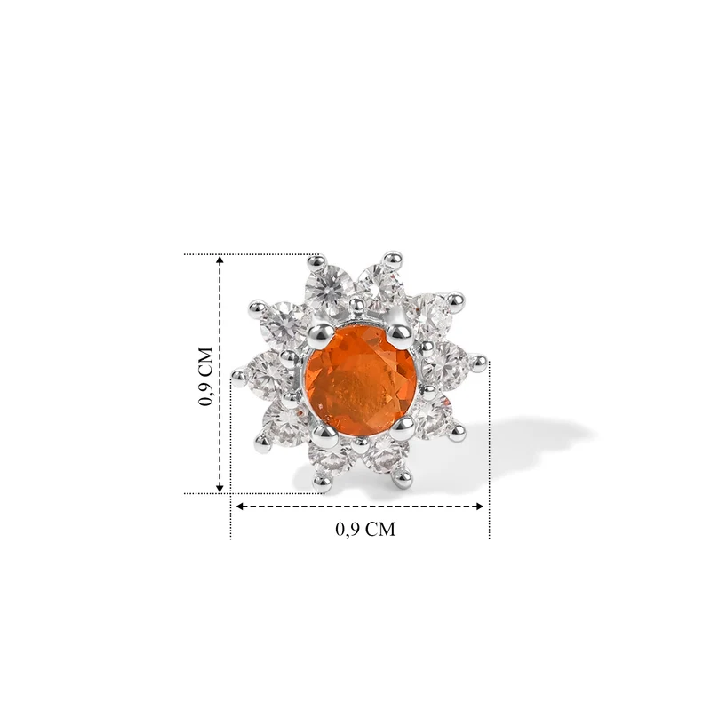 Feueropal und weiße Zirkon Ohrringe, 925 Silber - 1,07 ct.
