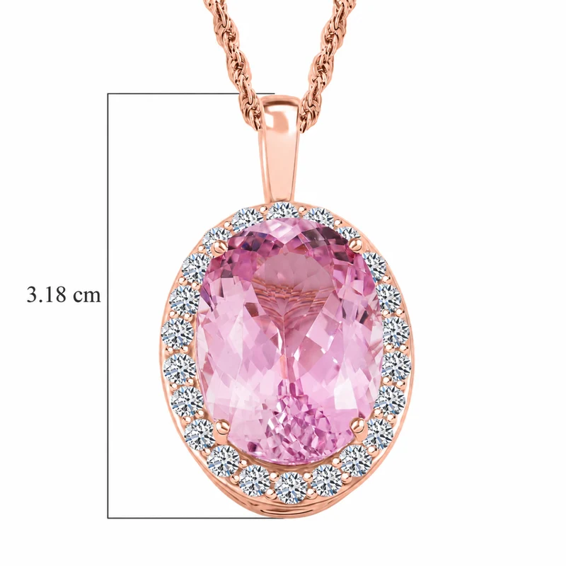 AAA Martha Rocha Kunzite, Lab Grown Diamant Schmuckset (9-14 Werktage Lieferzeit) ca. 45 cm, AGI zertifiziert und geprüft, 417 Rosa Gold ca. 15.64 ct