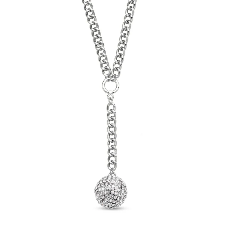 2er Set - Weißes Kristall-Collier und Ohrstecker, ca. 50 cm, silberfarben