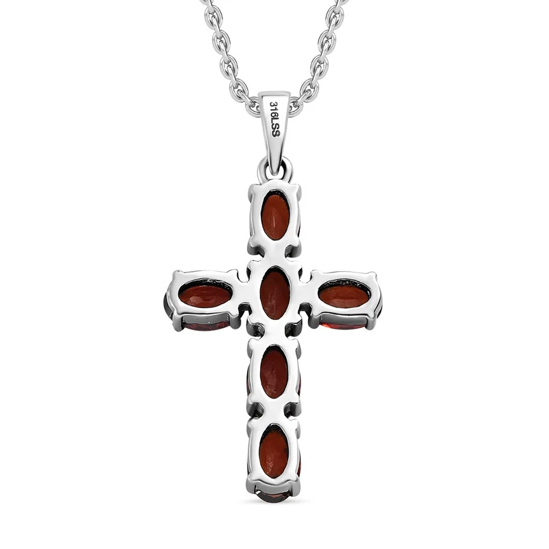 Roter Granat Kreuz-Anhänger, Edelstahl ca. 3.36 ct
