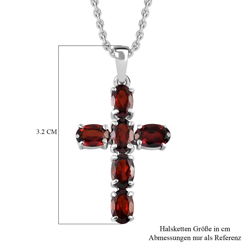Roter Granat Kreuz-Anhänger, Edelstahl ca. 3.36 ct