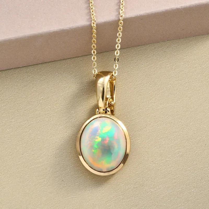 Natürlicher, äthiopischer Opal-Anhänger mit Kette, 925 Silber Gelbgold Vermeil ca. 2.88 ct