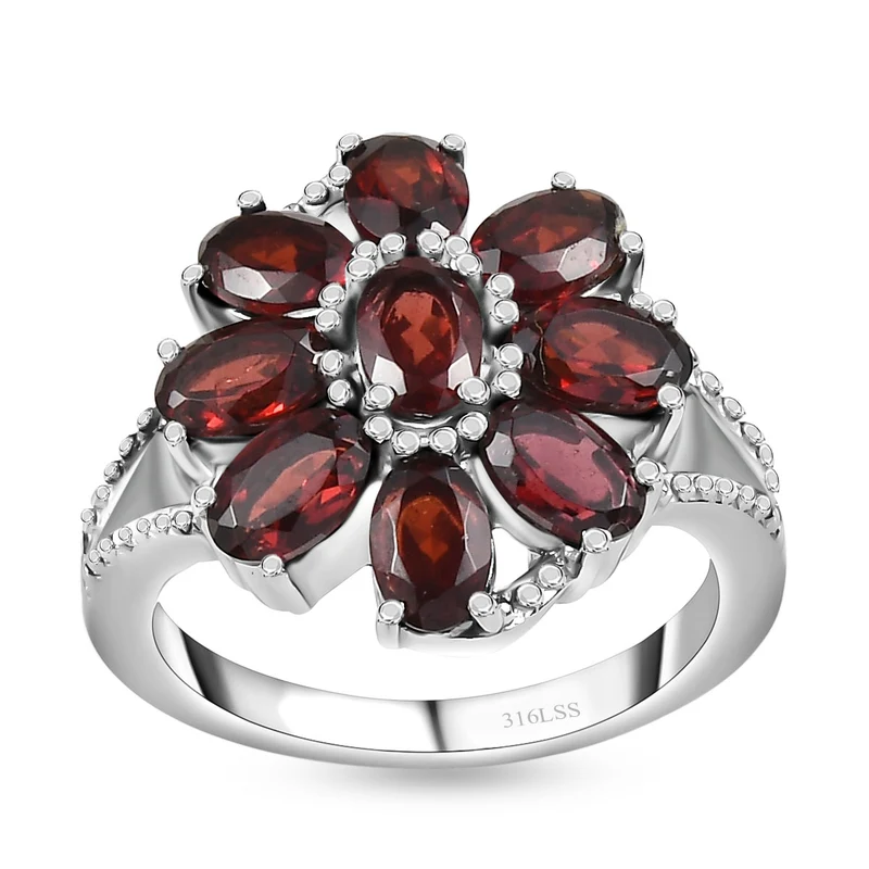 Roter Granat Schmuckset Edelstahl ca. 31.82 ct