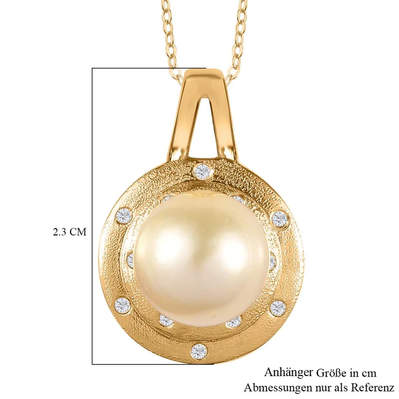 AA Goldene Südsee Perle, Weißer Zirkon Schmuckset 925 Silber 750 Gelb Vermeil