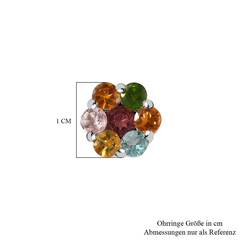 Mehrfarbige-Turmalin Ohrringe, 925 Silber platiniert, ca. 1.91 ct
