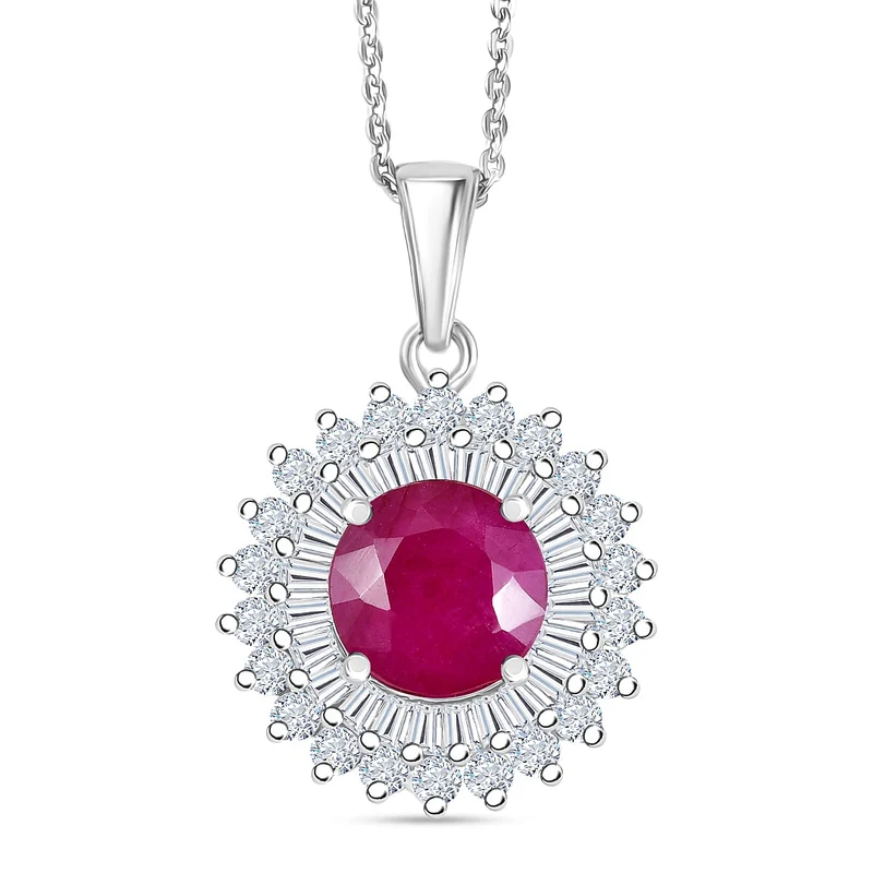 D'Joy AA Burmesischer Rubin, Moissanit Schmuckset (10-15 Werktage Lieferzeit) ca. 50 cm 925 Silber Rhodiniert ca. 3,35 ct.