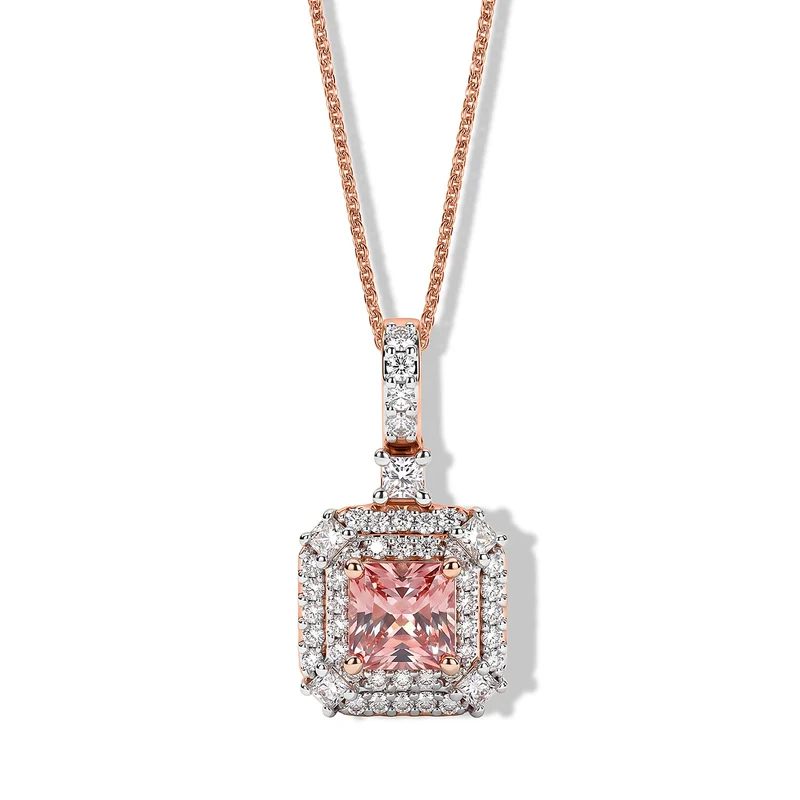 D'Joy AA Rosa Morganit, Moissanit AGI zertifiziert Schmuckset (10-15 Werktage Lieferzeit) ca. 45 cm 925 Silber 750 Roségold vermeil ca. 1,54 ct.
