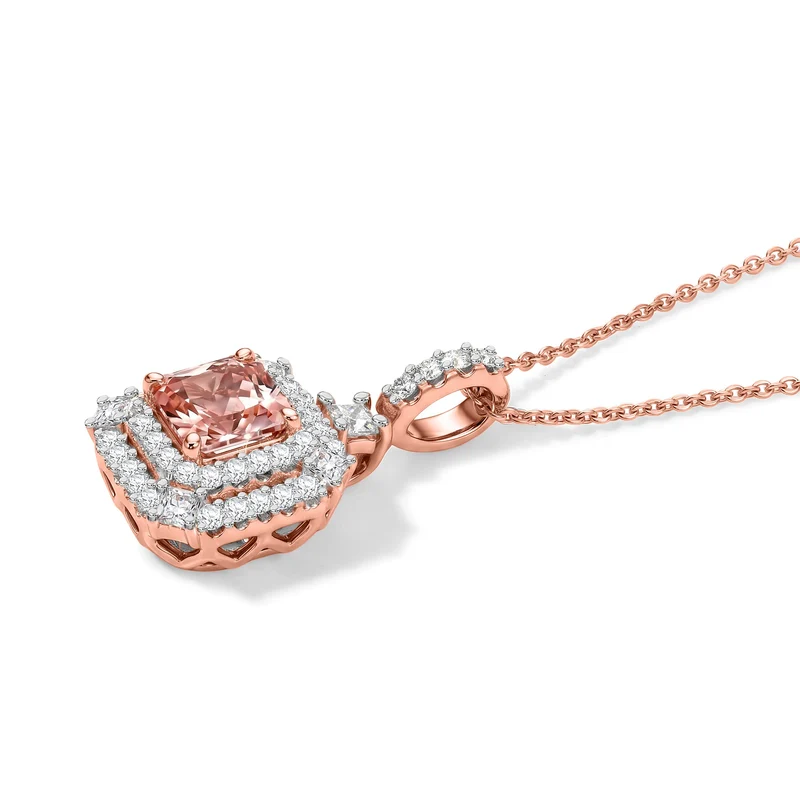 D'Joy AA Rosa Morganit, Moissanit AGI zertifiziert Schmuckset (10-15 Werktage Lieferzeit) ca. 45 cm 925 Silber 750 Roségold vermeil ca. 1,54 ct.