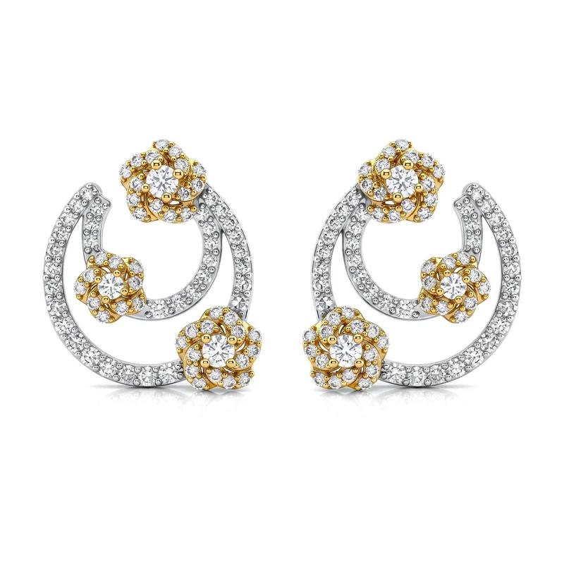 LUXURIANT 1 ct. SGL zertifizierte SI-GH Labor Diamant Ohrringe, 925 Silber rhodiniert und 750 Gelbgold Vermeil