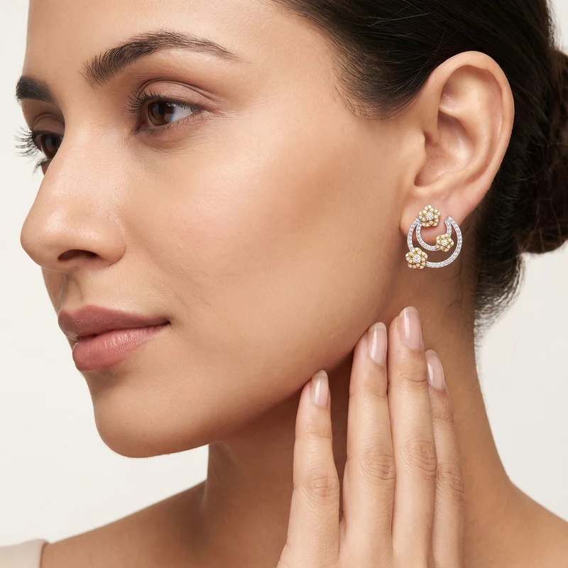 LUXURIANT 1 ct. SGL zertifizierte SI-GH Labor Diamant Ohrringe, 925 Silber rhodiniert und 750 Gelbgold Vermeil