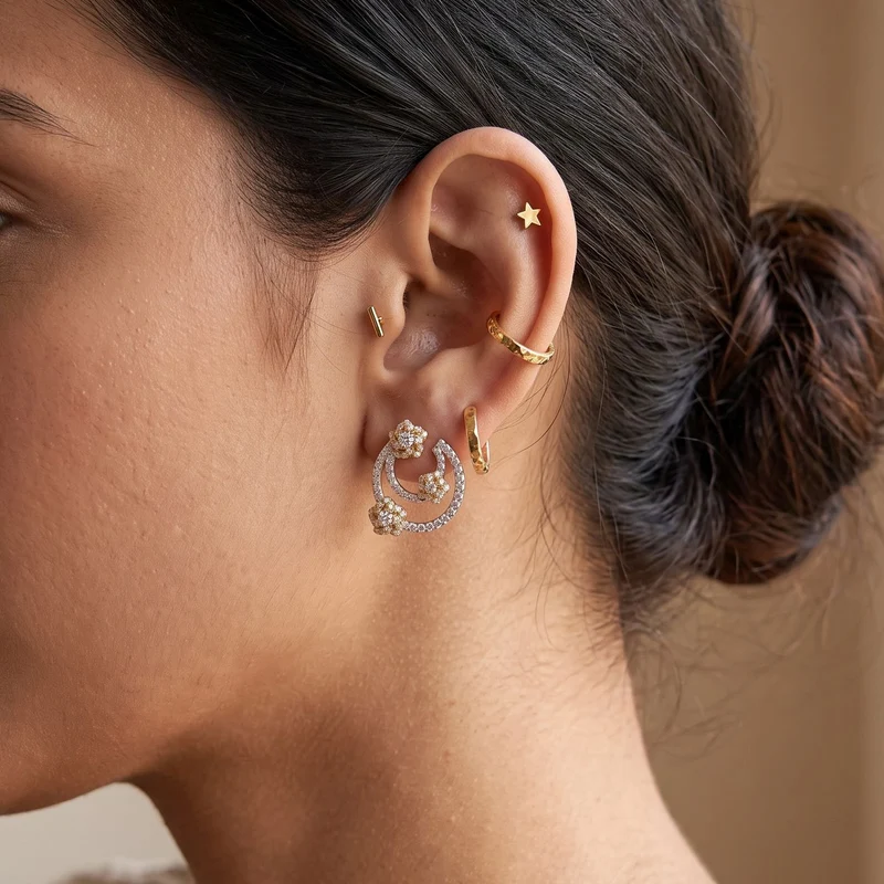 LUXURIANT 1 ct. SGL zertifizierte SI-GH Labor Diamant Ohrringe, 925 Silber rhodiniert und 750 Gelbgold Vermeil