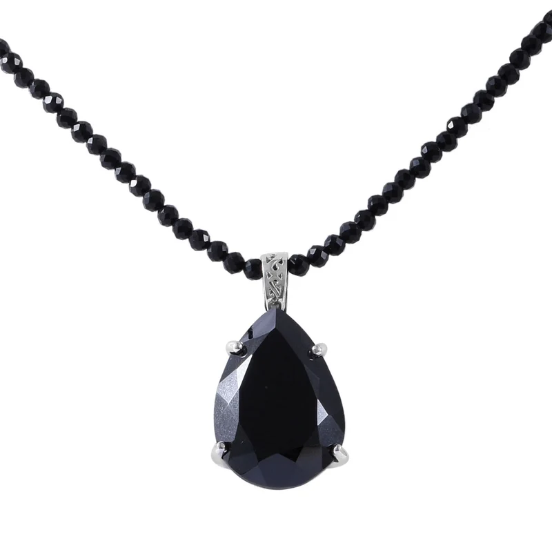 Schwarzer Spinell Anhänger mit Kette, 925 Silber platiniert ca. 103.85 ct