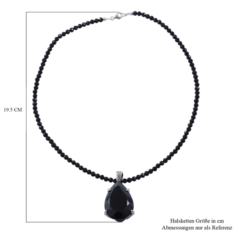 Schwarzer Spinell Anhänger mit Kette, 925 Silber platiniert ca. 103.85 ct