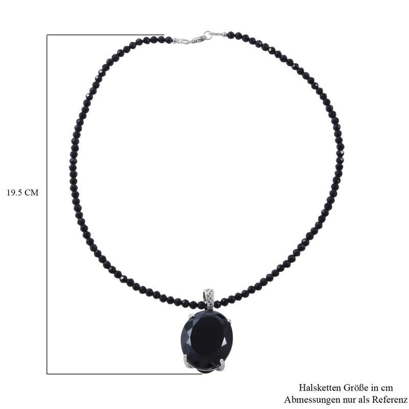 Schwarzer Spinell Anhänger mit Kette, 925 Silber platiniert ca. 103.85 ct