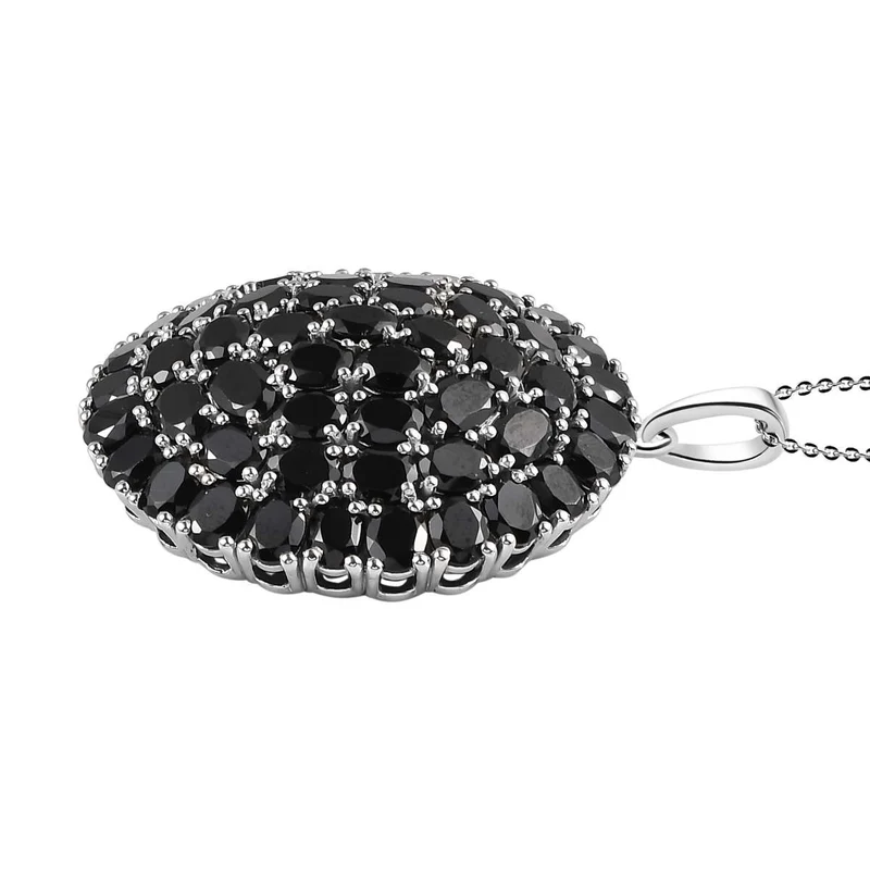 Schwarzer Spinell Anhänger mit Kette, 925 Silber platiniert ca. 28.47 ct