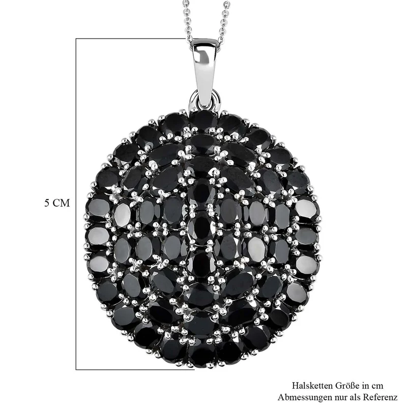 Schwarzer Spinell Anhänger mit Kette, 925 Silber platiniert ca. 28.47 ct