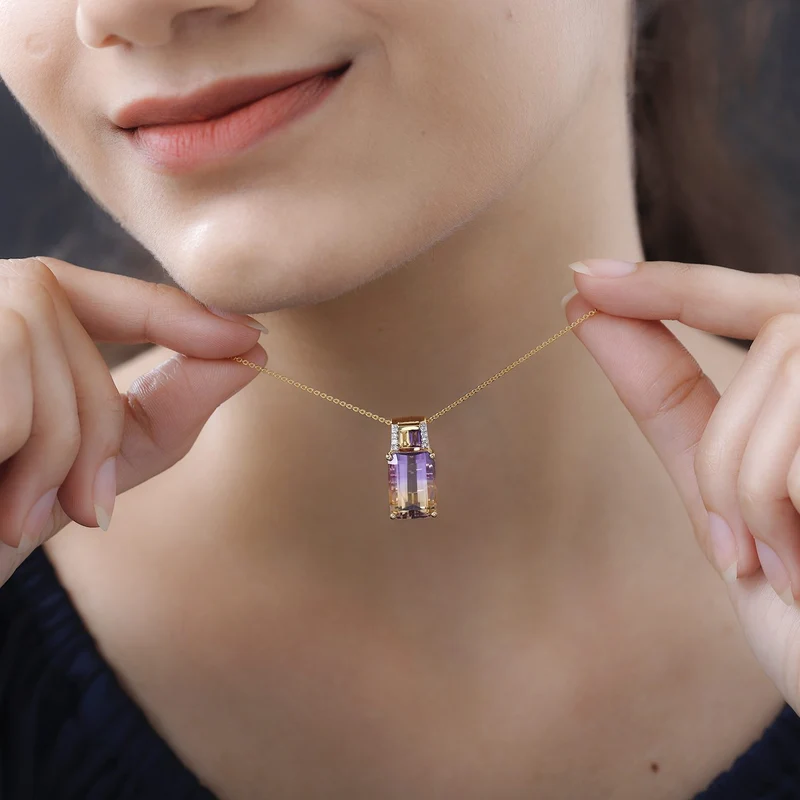 2er Set, AA Ametrin, Citrin und Amethyst Anhänger mit Kette, 925 Silber Gelbgold Vermeil ca. 7.98 ct