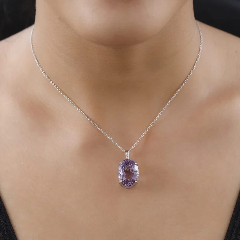 Rose De France Amethyst Anhänger mit Kette, 925 Silber platiniert ca. 15,00 ct