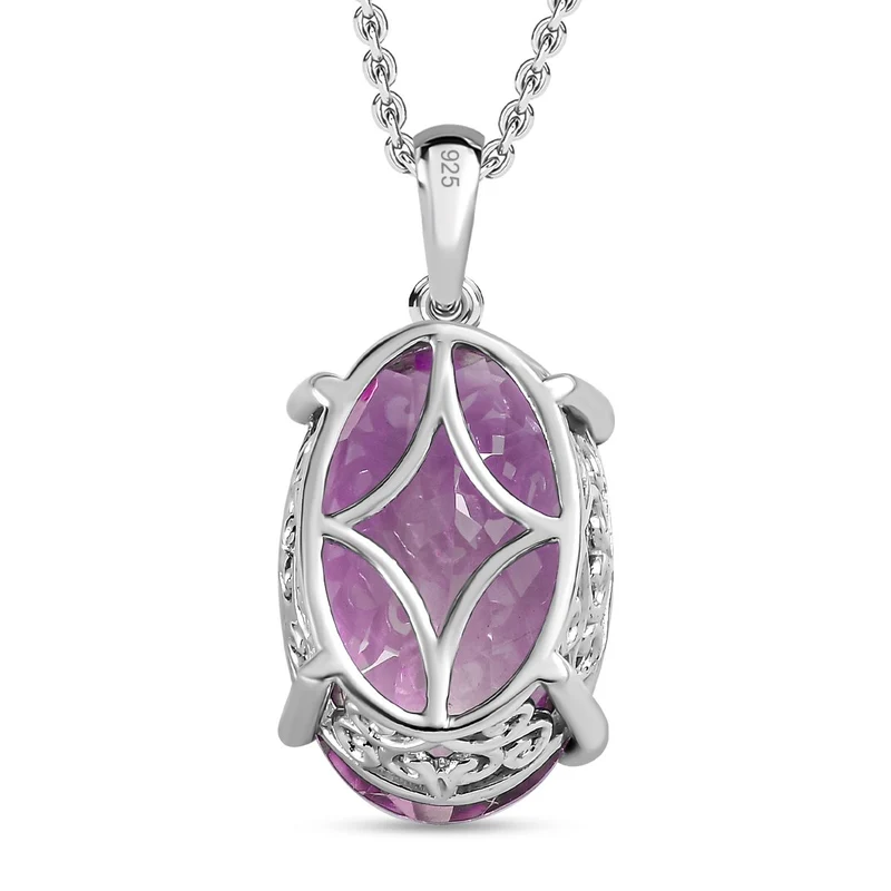 Rose De France Amethyst Anhänger mit Kette, 925 Silber platiniert ca. 15,00 ct