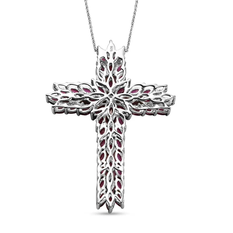 Rhodolith Granat Kreuz-Anhänger, 925 Silber platiniert ca. 9.96 ct