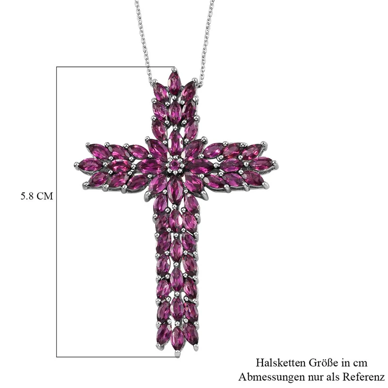 Rhodolith Granat Kreuz-Anhänger, 925 Silber platiniert ca. 9.96 ct