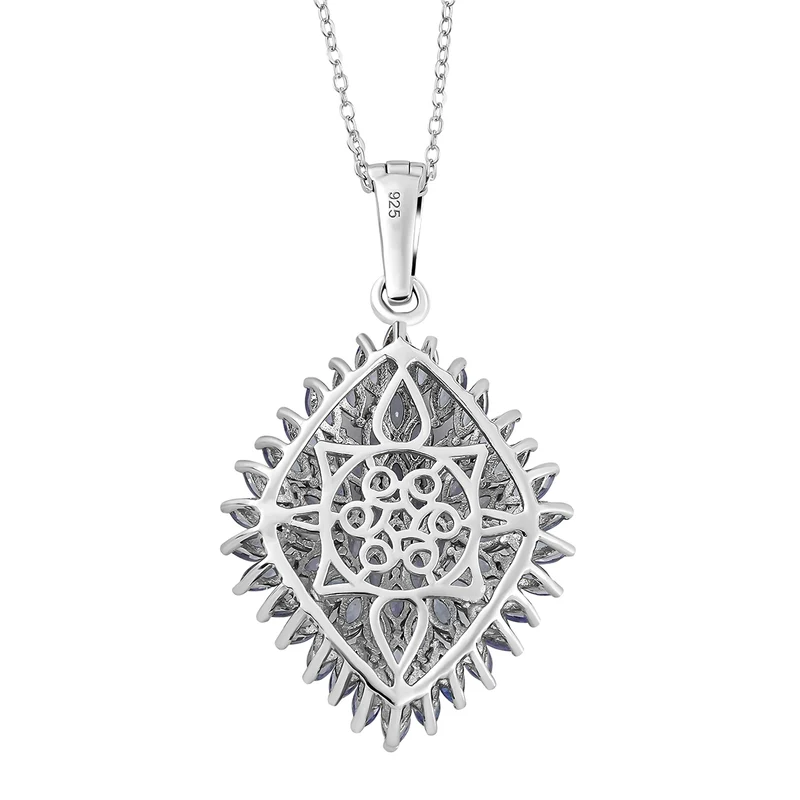 Tansanit-Anhänger mit Kette, 925 Silber platiniert ca. 4.48 ct