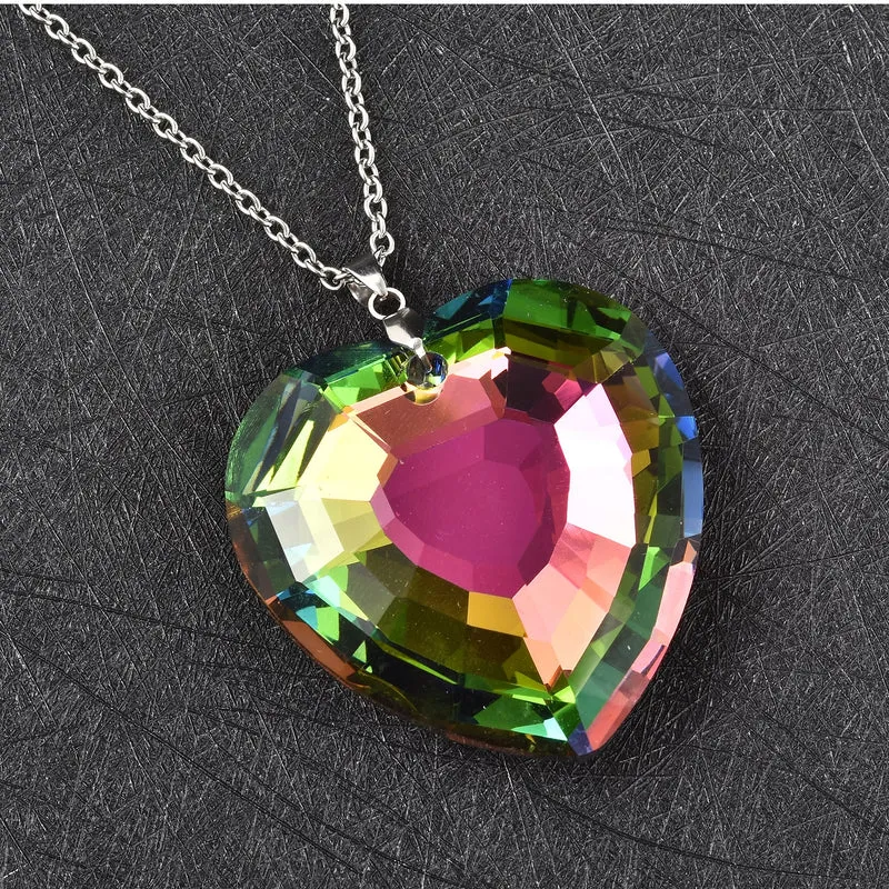 Glas-Anhänger mit Kette, Grün Herz, Edelstahl ca. 165,00 ct