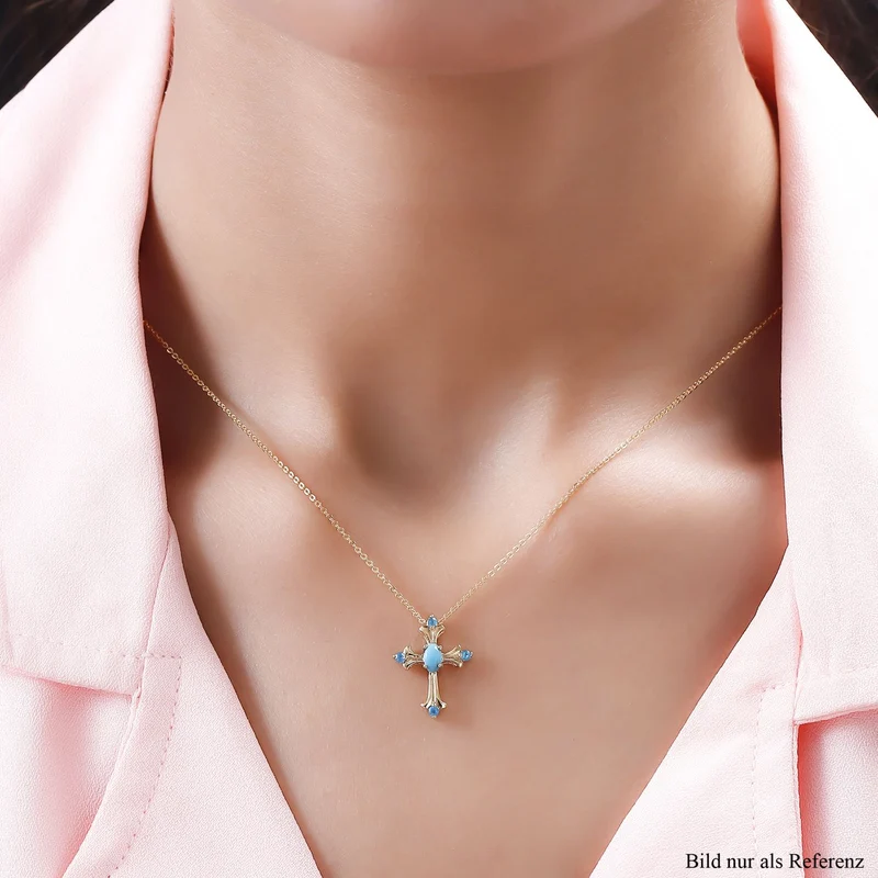 Amerikanischer, natürlicher Sleeping Beauty Türkis und Neon Apatit-Anhänger mit Kette, 925 Silber vergoldet ca. 0,34 ct
