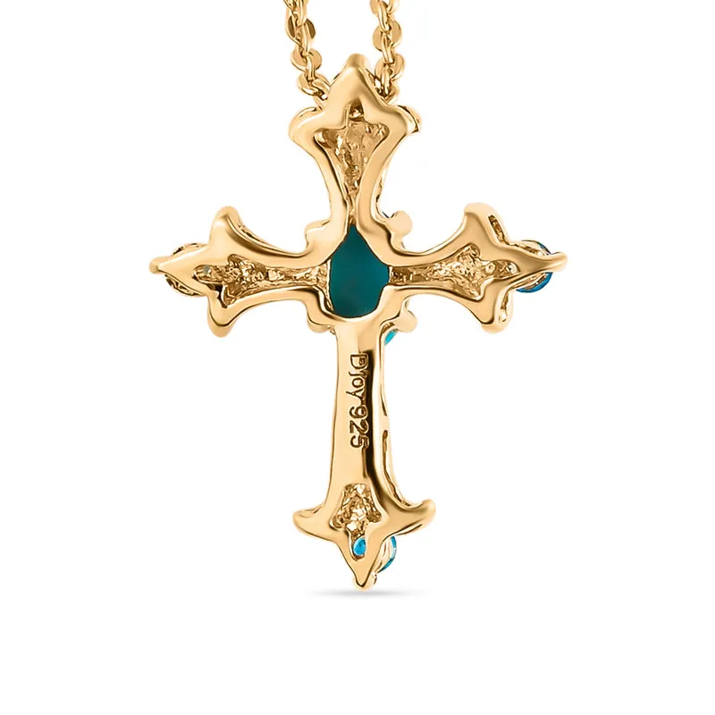 Amerikanischer, natürlicher Sleeping Beauty Türkis und Neon Apatit-Anhänger mit Kette, 925 Silber vergoldet ca. 0,34 ct
